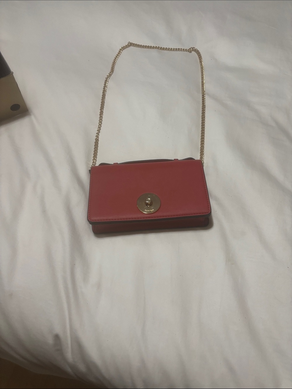 Red Crossbody Chain Bag with Gold Accent